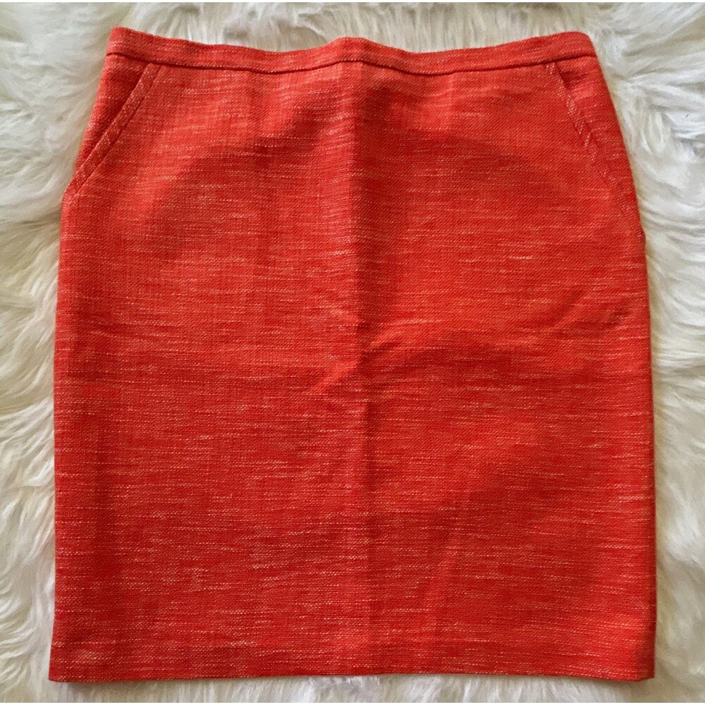 Anne Klein Womens Orange Tweed Pencil Skirt Size 14 Knee Length Zip Pockets 609